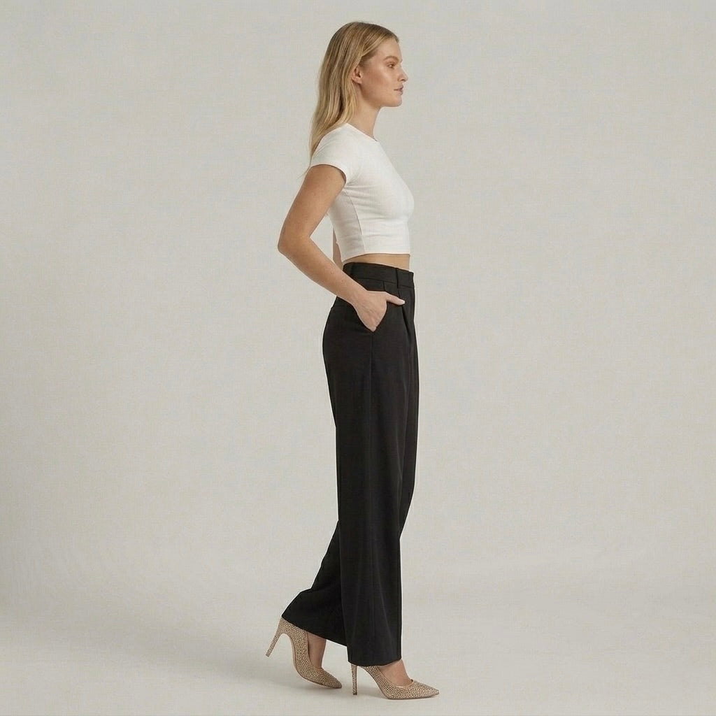 Γυναικεία Εleganti Παντελόνια με Φαρδιά Πόδια – Casual Chic Παντελόνια με Ψηλή Μέση
