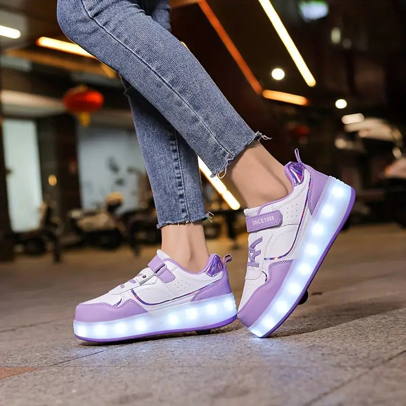 Pantofi LED pentru fete cu talpă luminoasă și închidere cu velcro