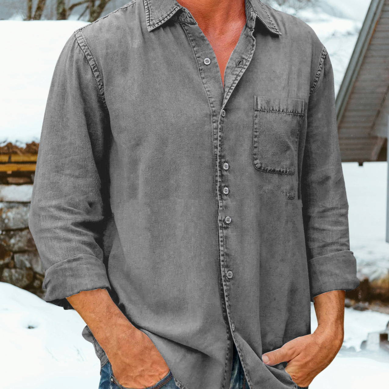 Bronislaw - Camicia Casual Lisa a Maniche Lunghe da Uomo