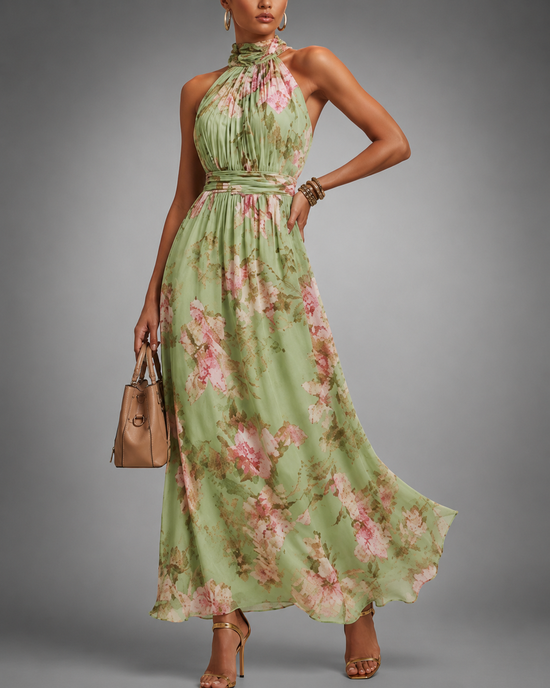 Maxi robe femme à col montant avec imprimé floral