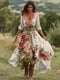 Robe midi pour femme avec col en V, imprimé floral et ourlet asymétrique