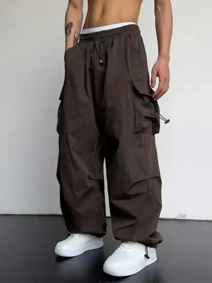 Men's Oversized Cargo Pants with Utility Pockets and Elastic Waistband