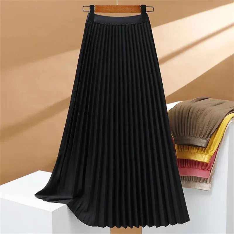 Long High-Waisted Pleated Skirt, Elegant and Comfortable, Perfect for a Sophisticated and Feminine Look