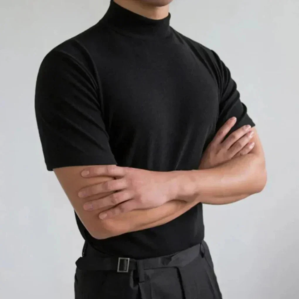 Férfi slim fit magas nyakú rövid ujjú póló