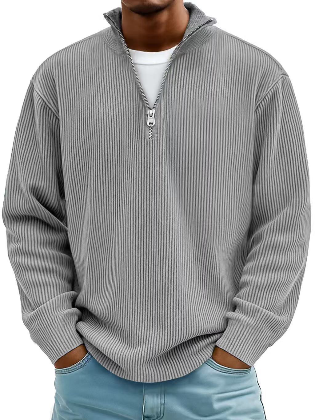 Pull pour homme avec col zippé et tissu côtelé
