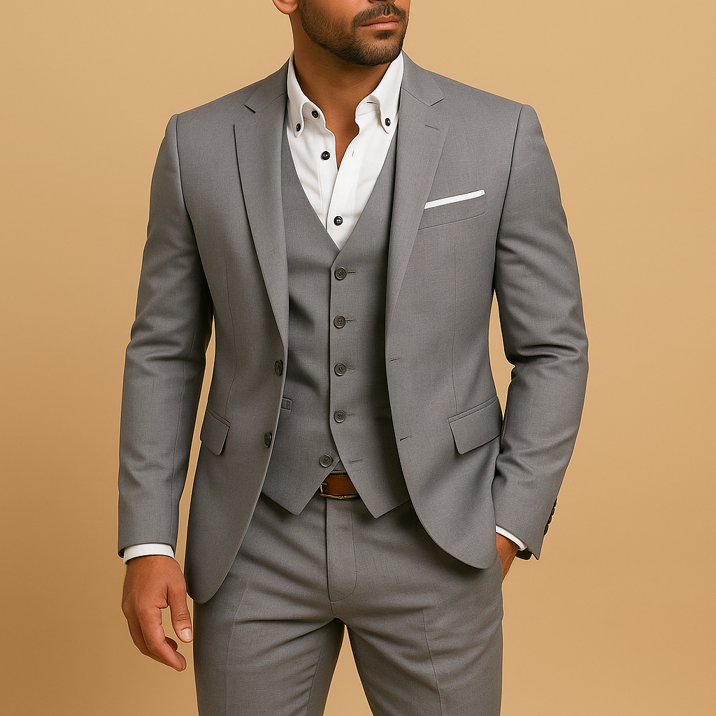 Elegant herredragt i 3 dele, slim fit med vest og klassisk revers