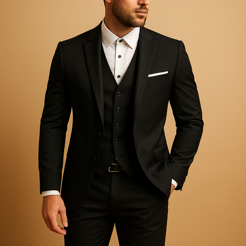 Elegant herredragt i 3 dele, slim fit med vest og klassisk revers