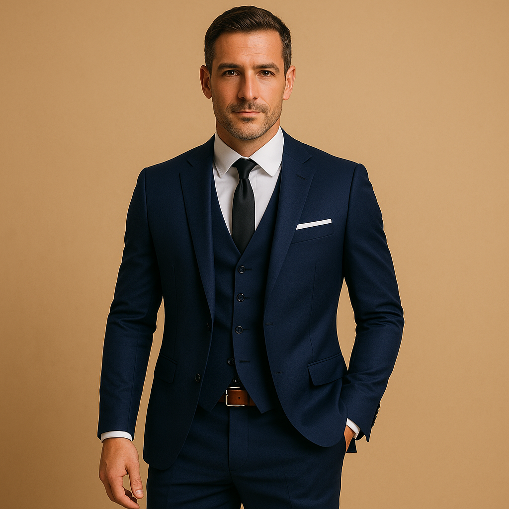 Elegant herredragt i 3 dele, slim fit med vest og klassisk revers