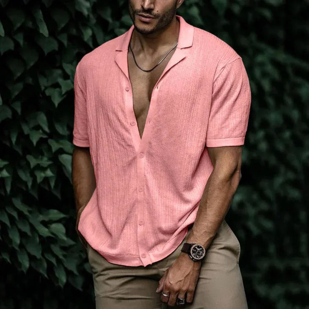 Camicia uomo estiva a maniche corte effetto lino
