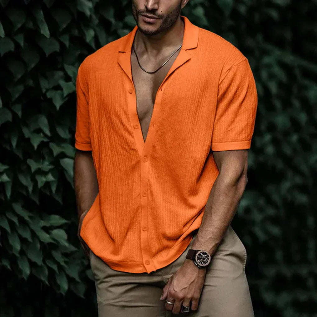 Camicia uomo estiva a maniche corte effetto lino