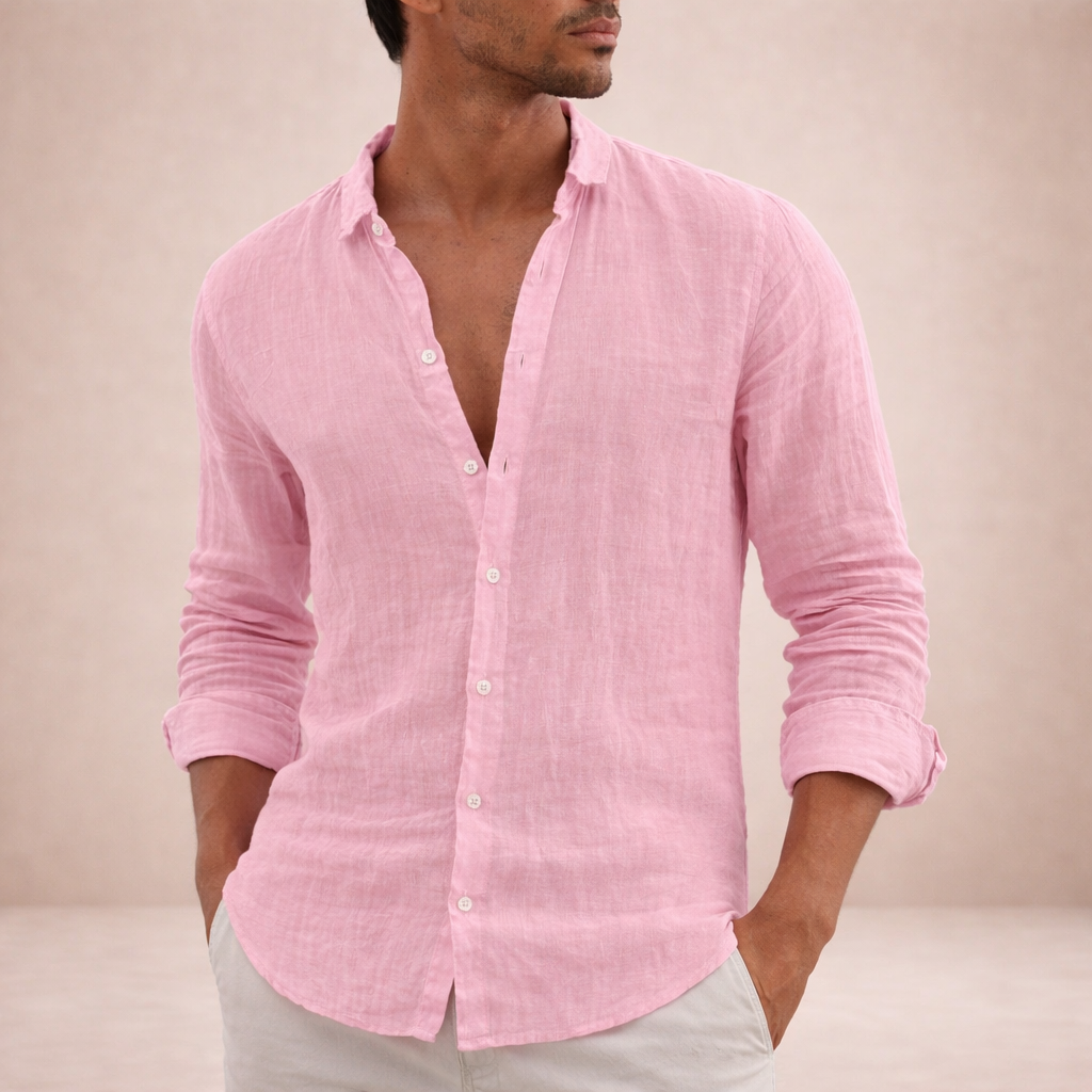 Camisa de Homem em Linho Corte Regular com Botões