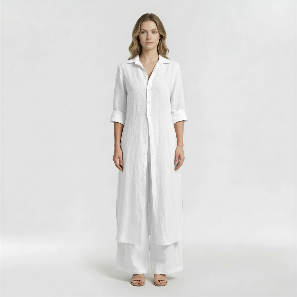 Women's 2-piece set with long shirt and cotton pants, casual elegant set