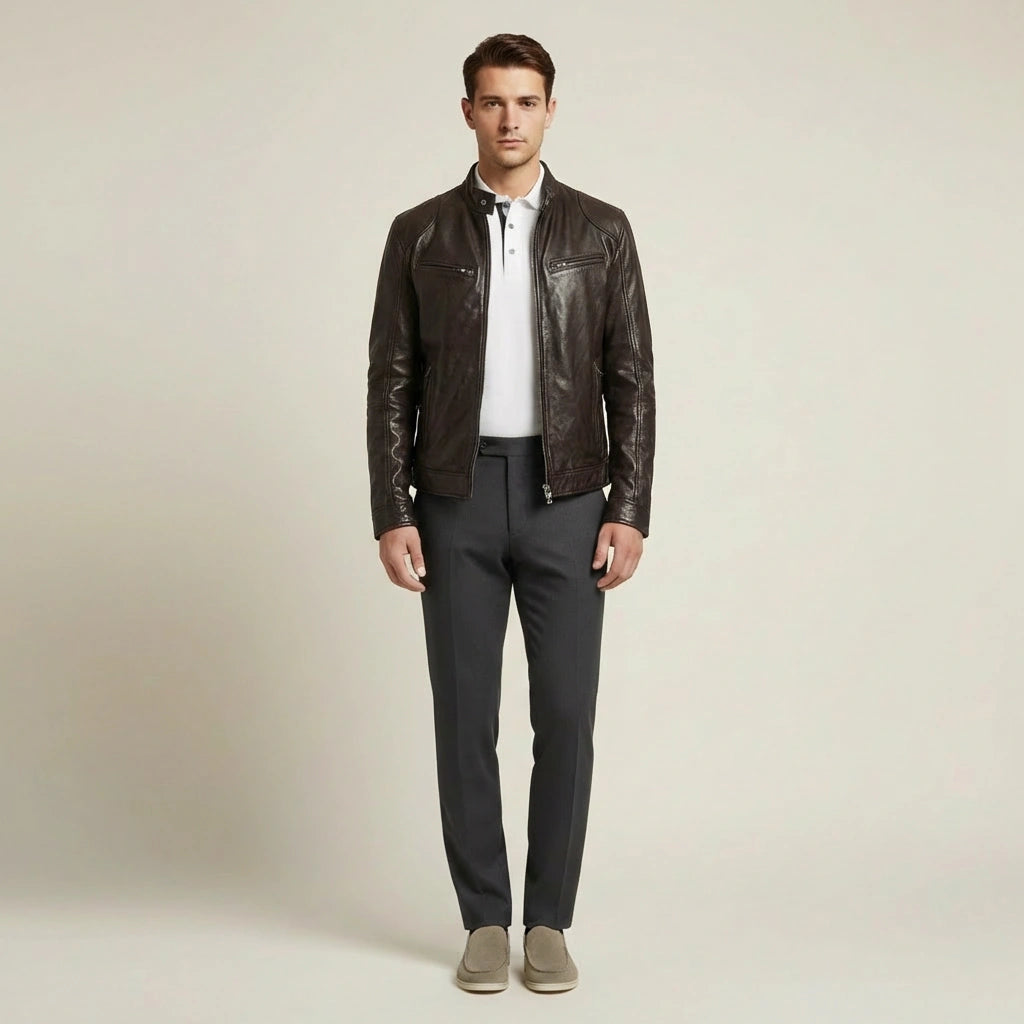 Kožená bunda v mestskom štýle