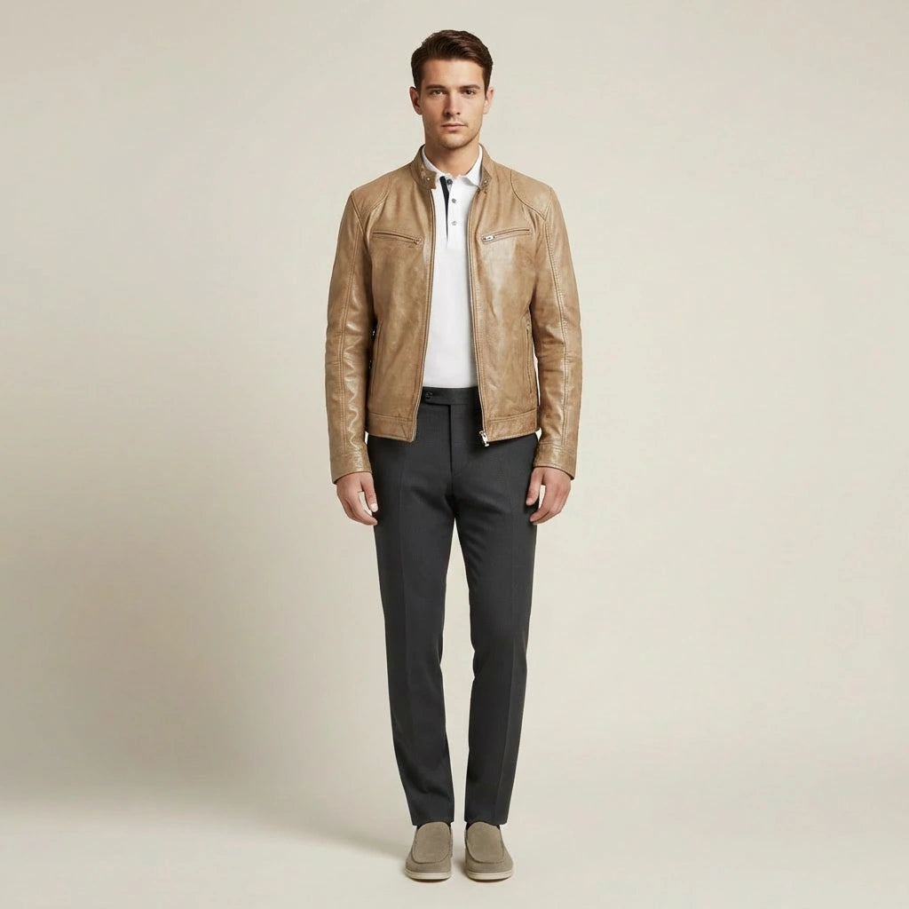 Kožená bunda v mestskom štýle