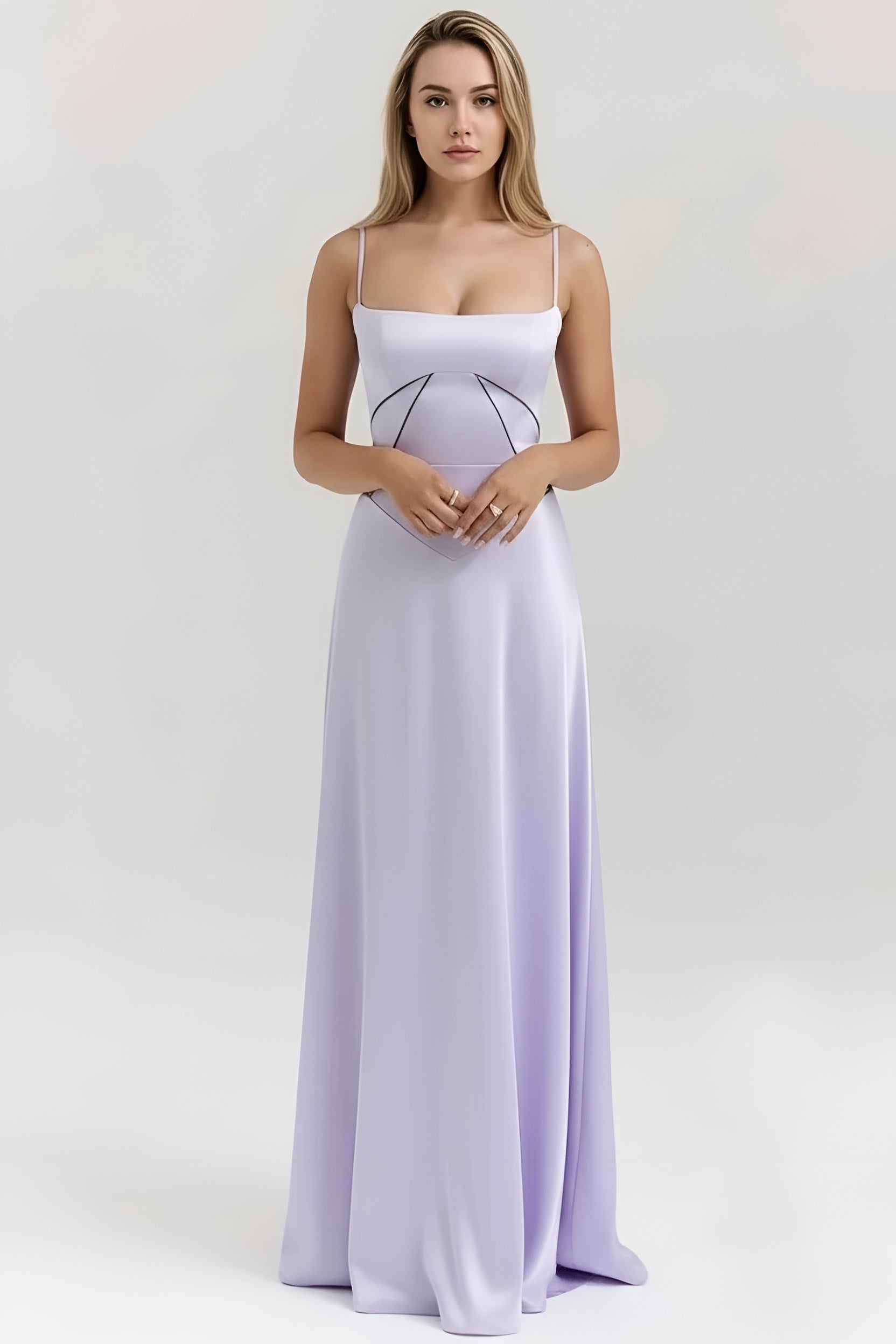 Długa sukienka damska elegancka z cienkimi ramiączkami i dopasowanym gorsetem, sukienka wieczorowa maxi