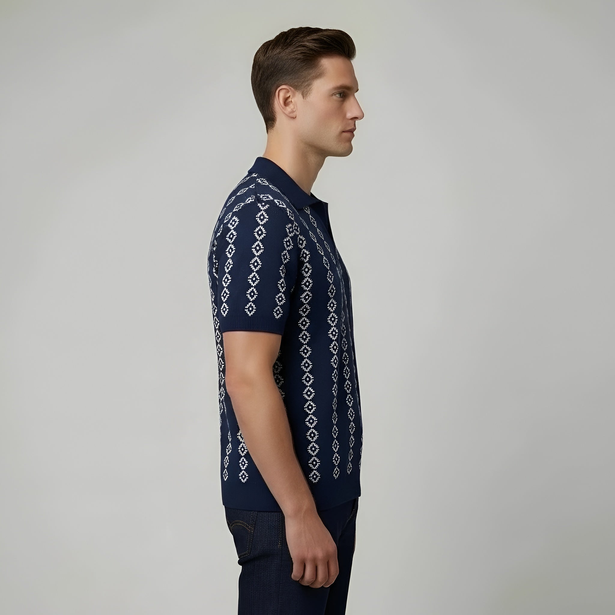 Men's short-sleeve perforated polo shirt with collar, casual summer shirt for men
