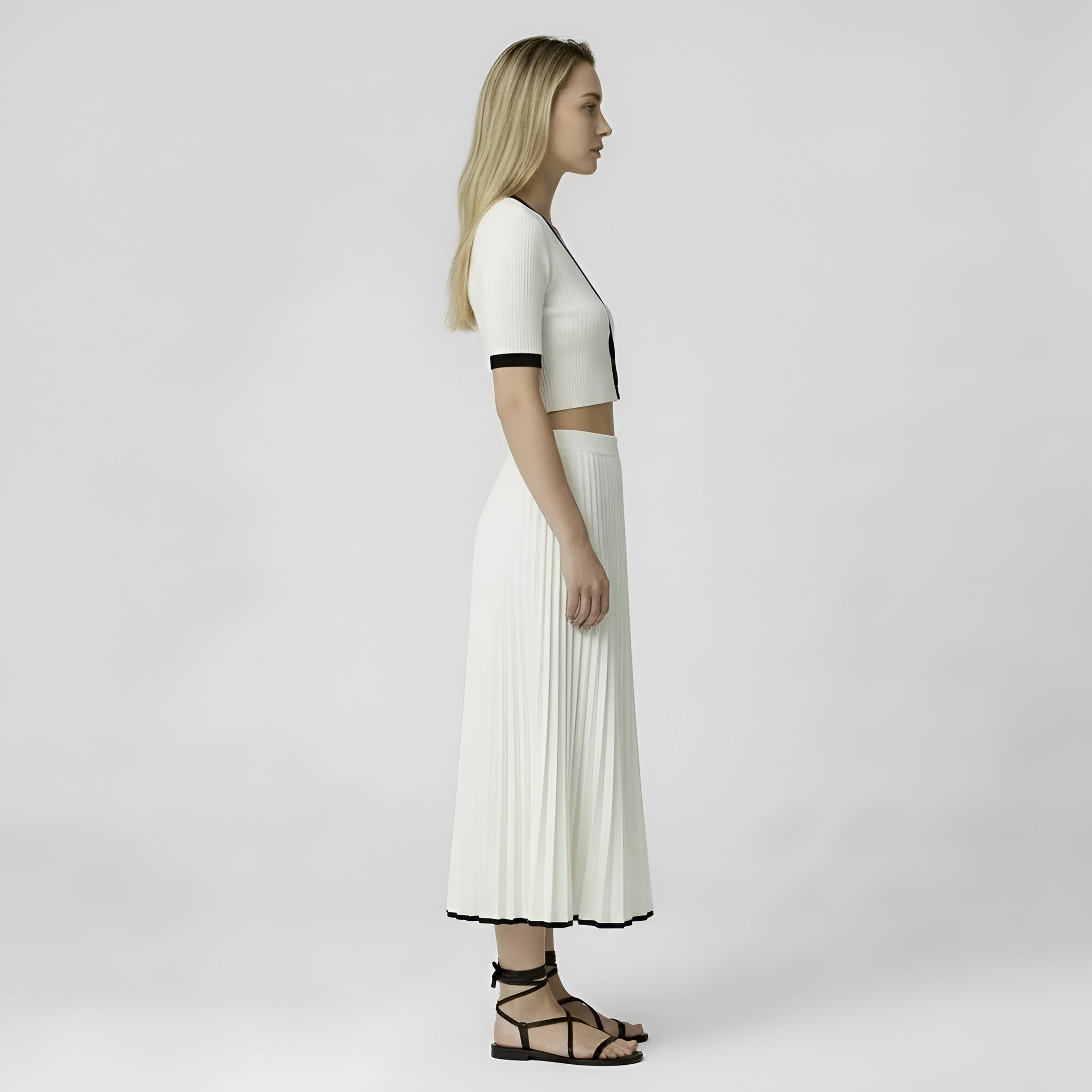Ensemble femme top et jupe plissée coordonné élégant midi décontracté estival