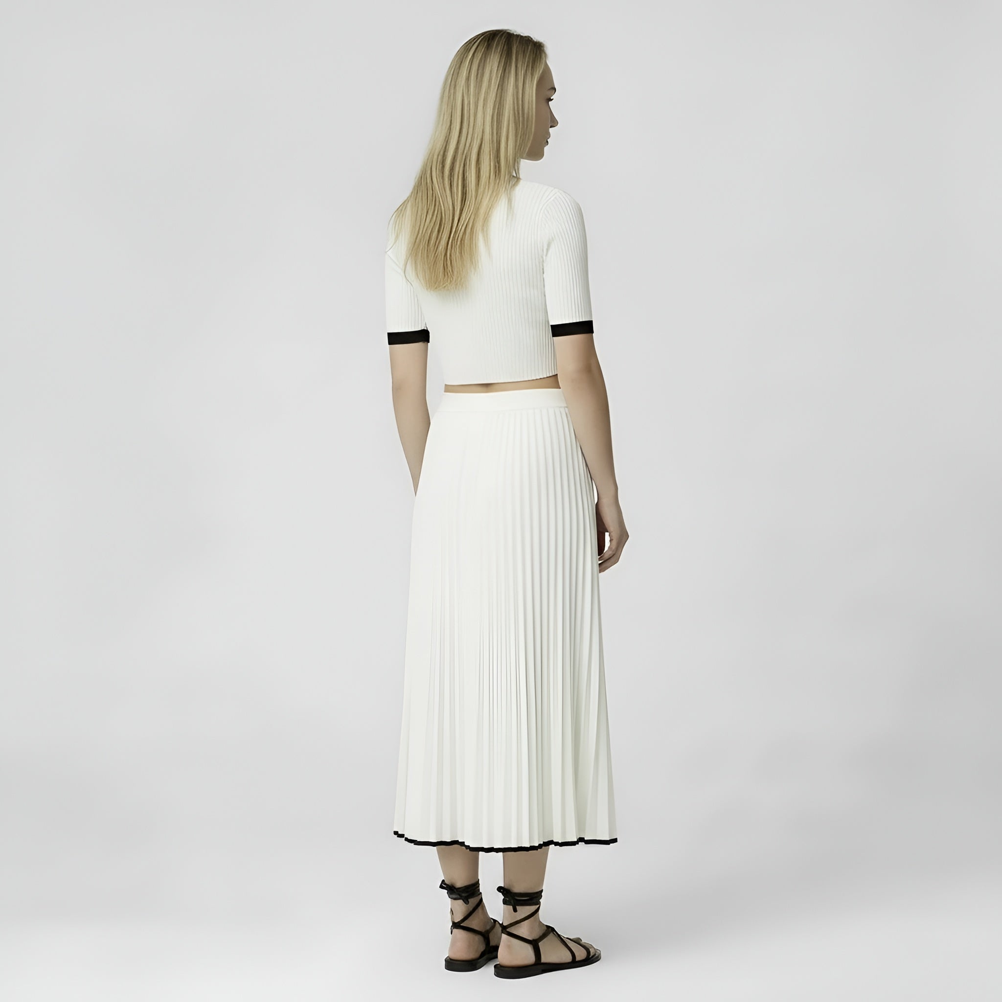 Ensemble femme top et jupe plissée coordonné élégant midi décontracté estival