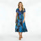 Women's midi dress with abstract print, short sleeves, casual V-neck fluid dress