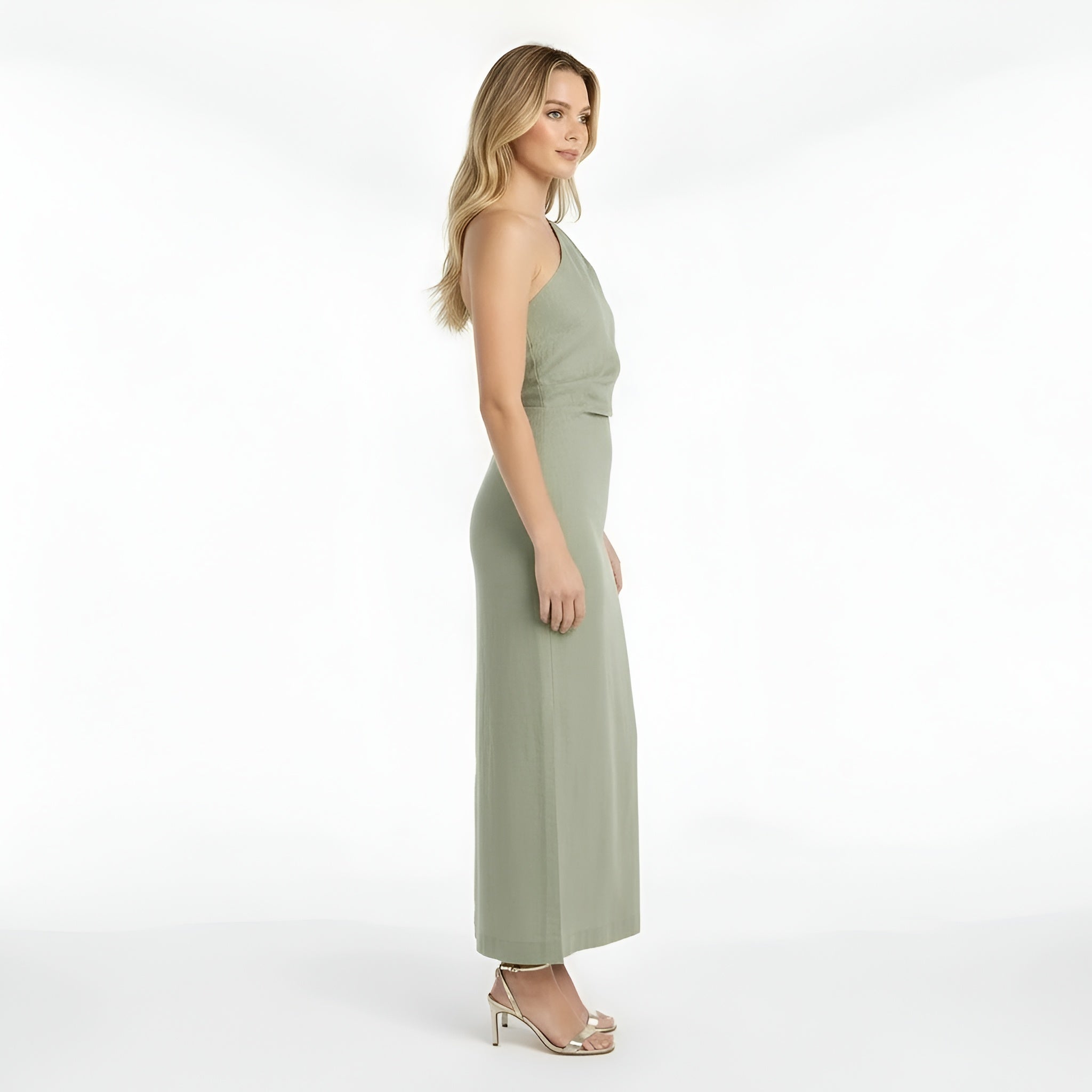 Vestido longo elegante de mulher, ombro único, vestido de noite com fenda, justo e slim fit