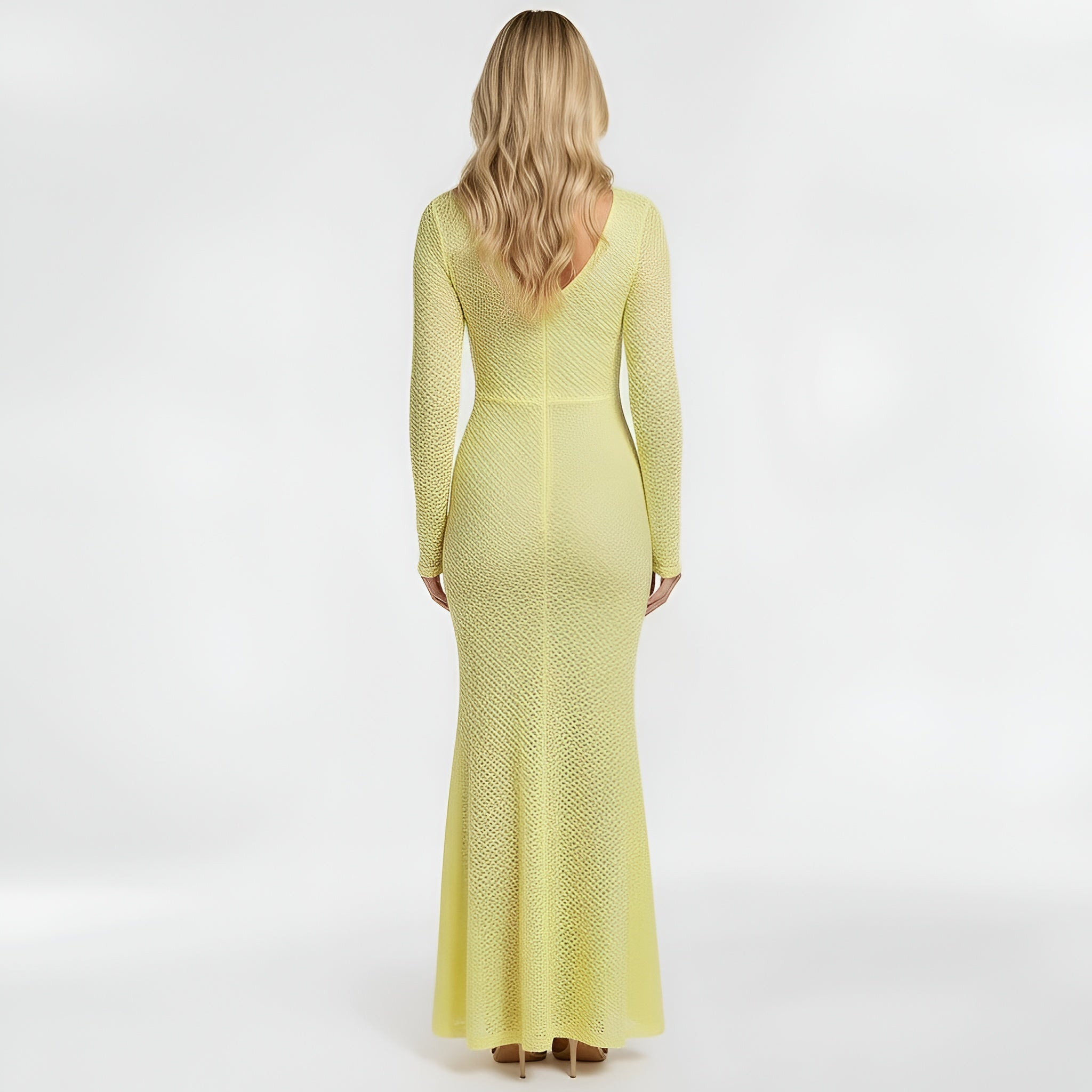 Robe longue femme en dentelle avec manches longues robe élégante ajustée de soirée