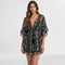 Caftan femme, paréo de plage en chiffon avec imprimé ethnique, robe de plage courte
