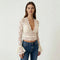 Blouse femme en dentelle, col en V, manches longues, top élégant slim fit décontracté