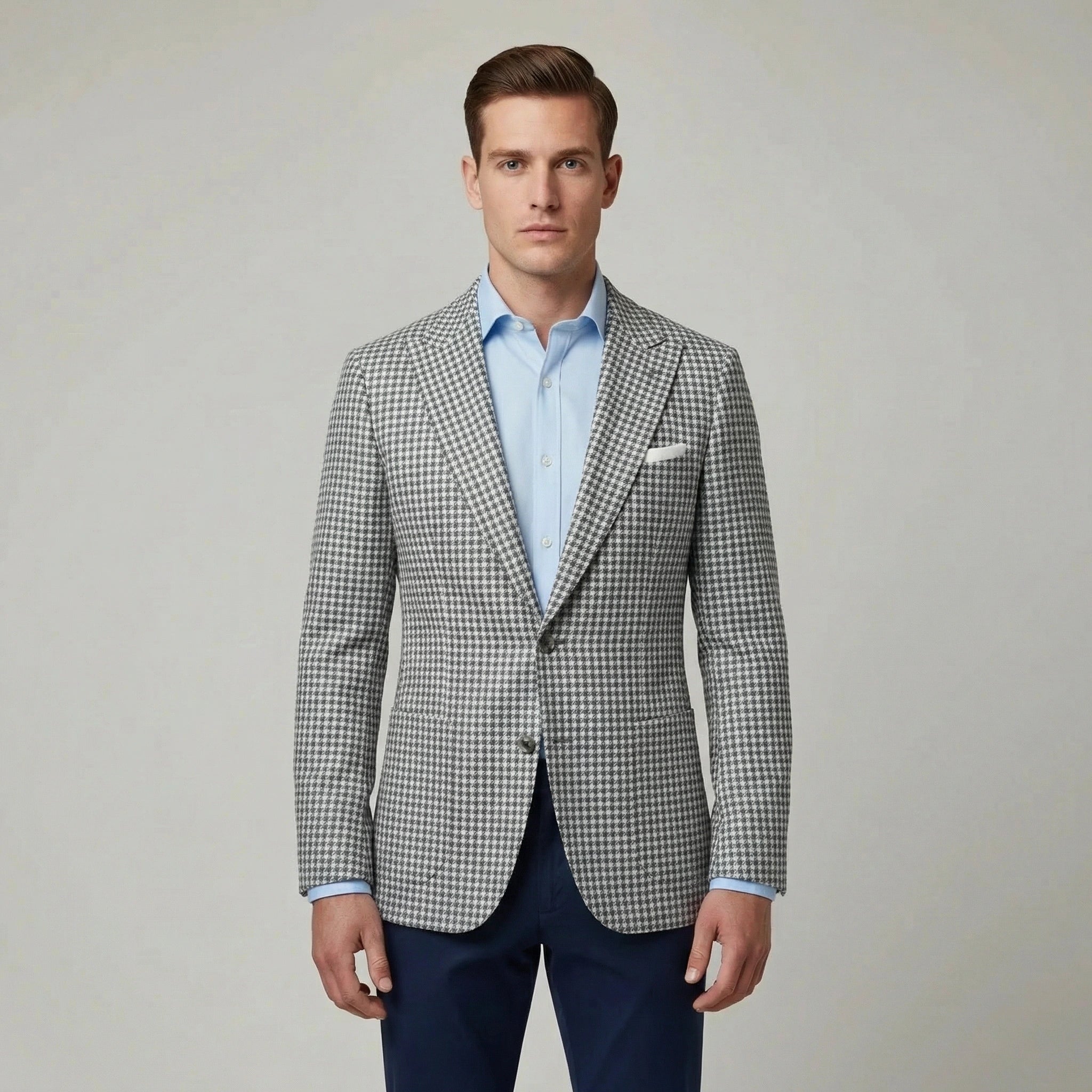 Men's elegant blazer jacket with houndstooth pattern, formal tailored jacket