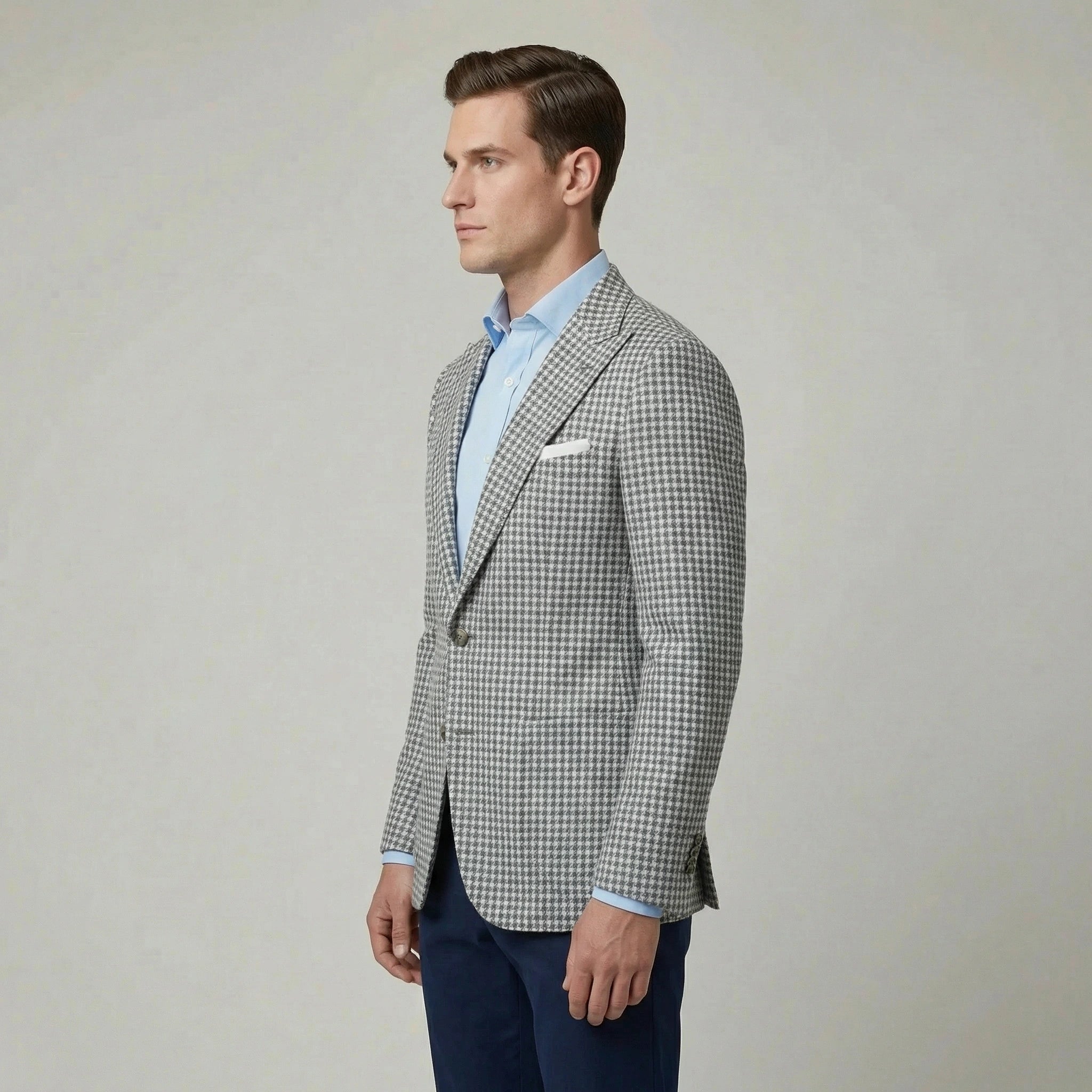 Men's elegant blazer jacket with houndstooth pattern, formal tailored jacket