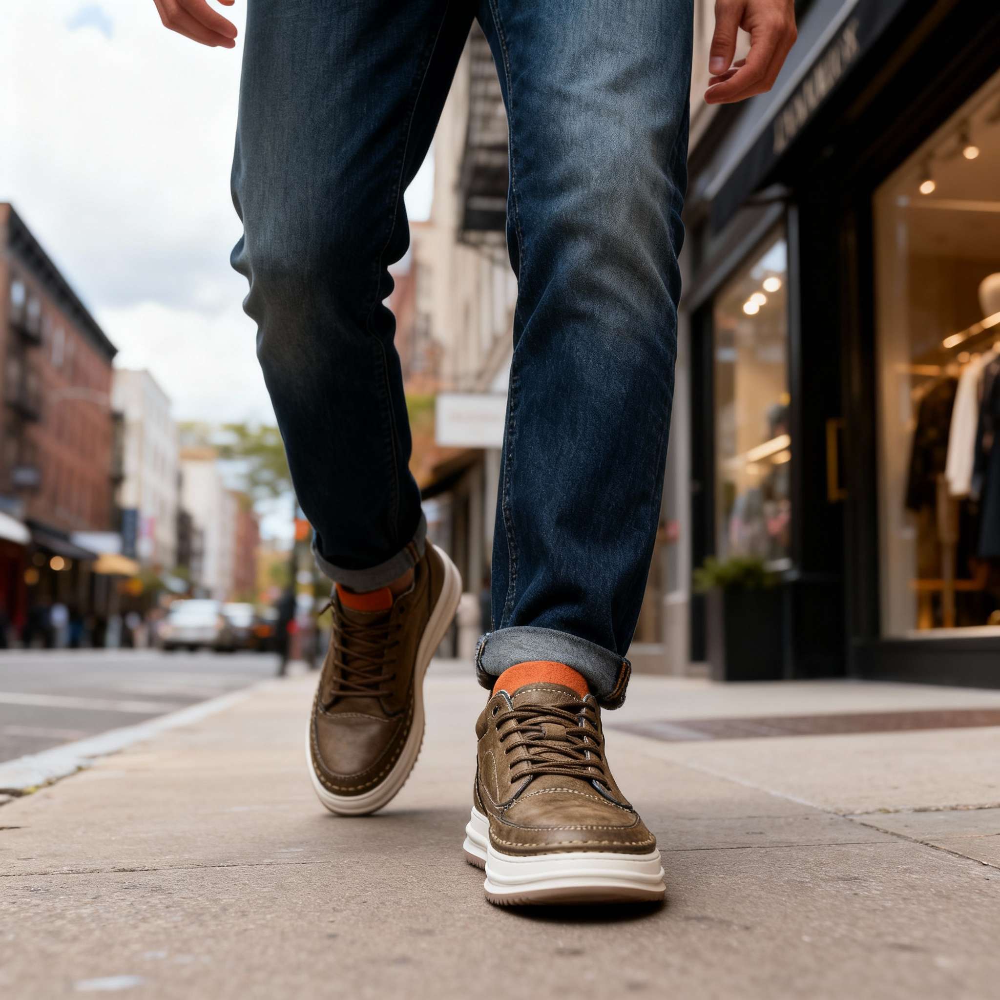 Sneaker in Pelle Uomo | Scarpe Casual con Supporto Caviglia e Suola Ammortizzata | Calzature Comode per Uso Quotidiano