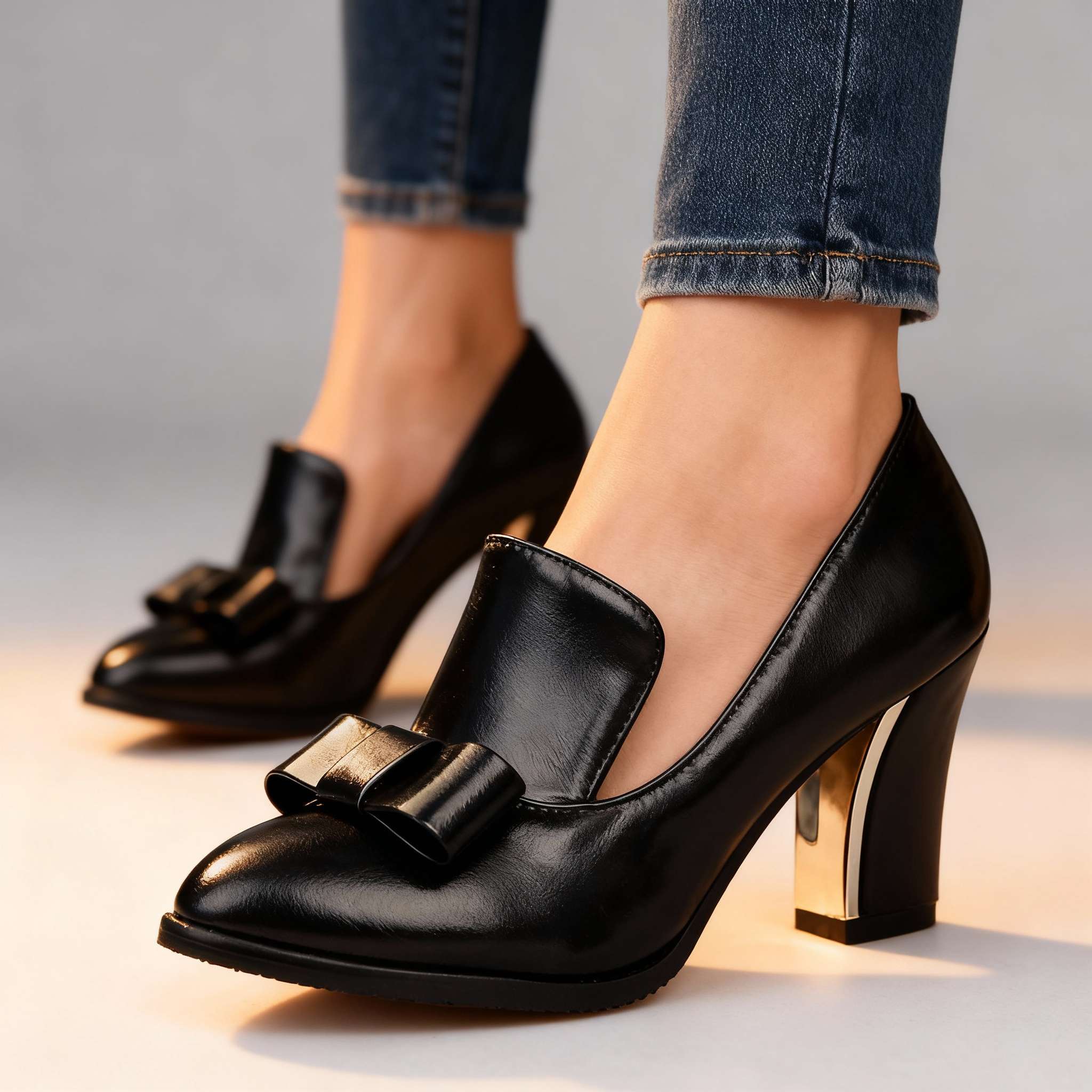 Buty na obcasie z kokardą