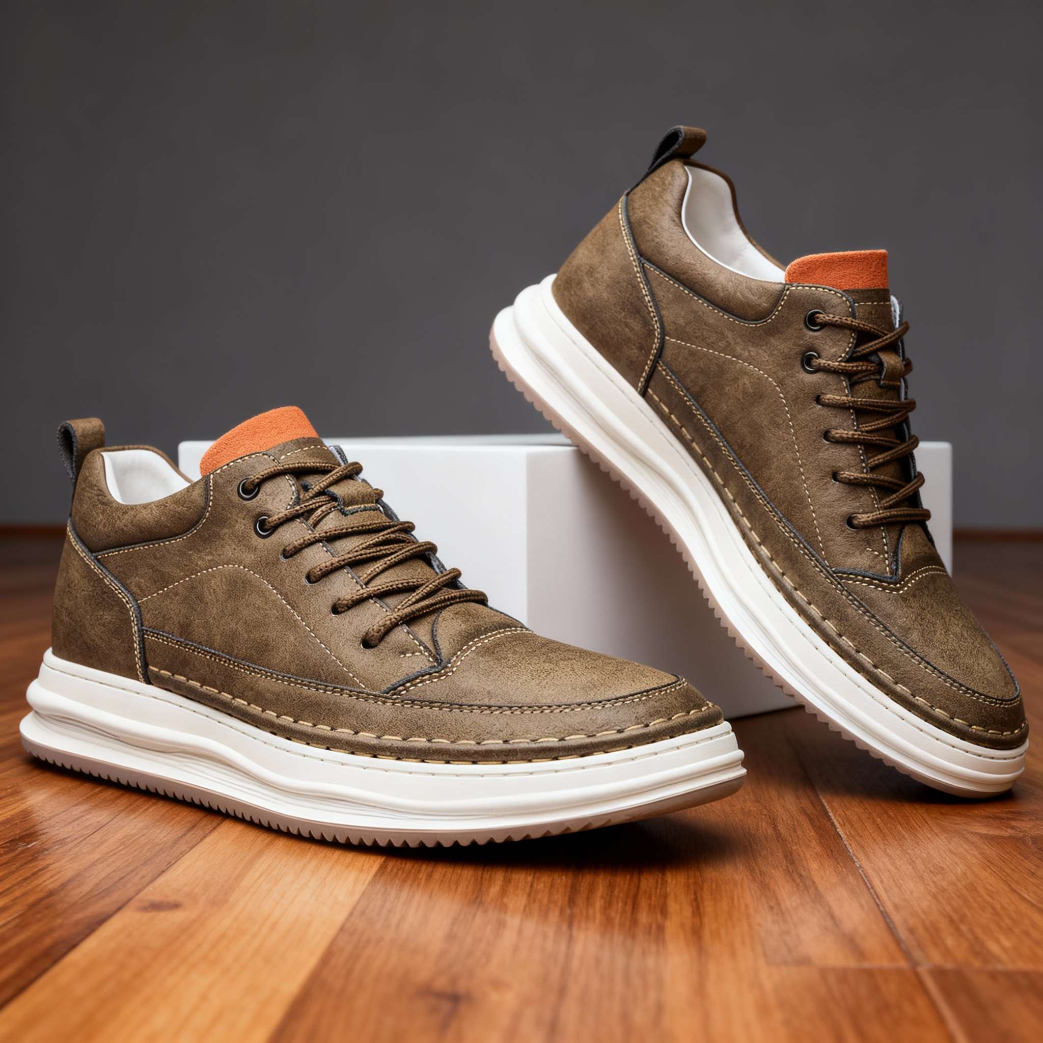 Sneaker in Pelle Uomo | Scarpe Casual con Supporto Caviglia e Suola Ammortizzata | Calzature Comode per Uso Quotidiano