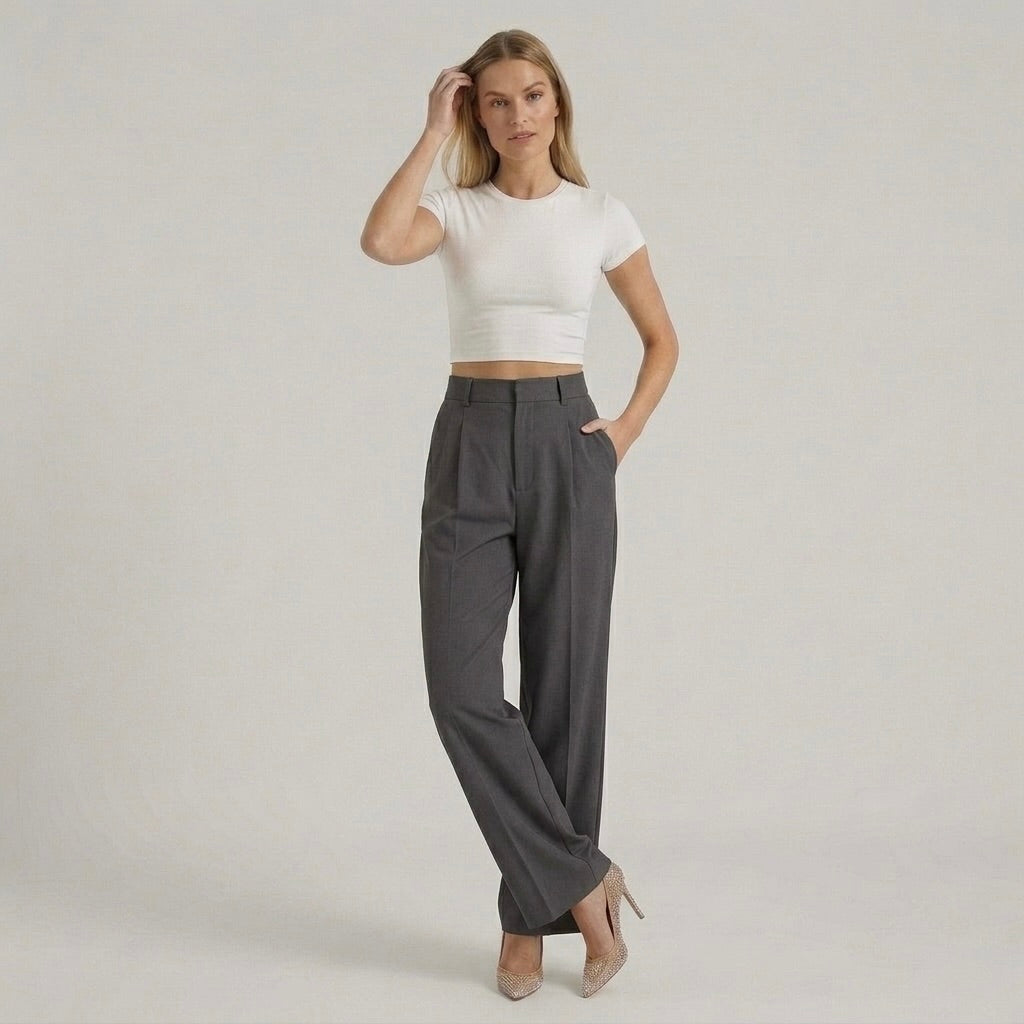 Γυναικεία Εleganti Παντελόνια με Φαρδιά Πόδια – Casual Chic Παντελόνια με Ψηλή Μέση