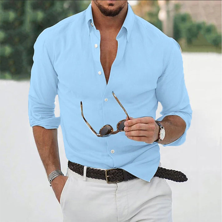 Camisa de lino para hombre de manga larga y corte clásico