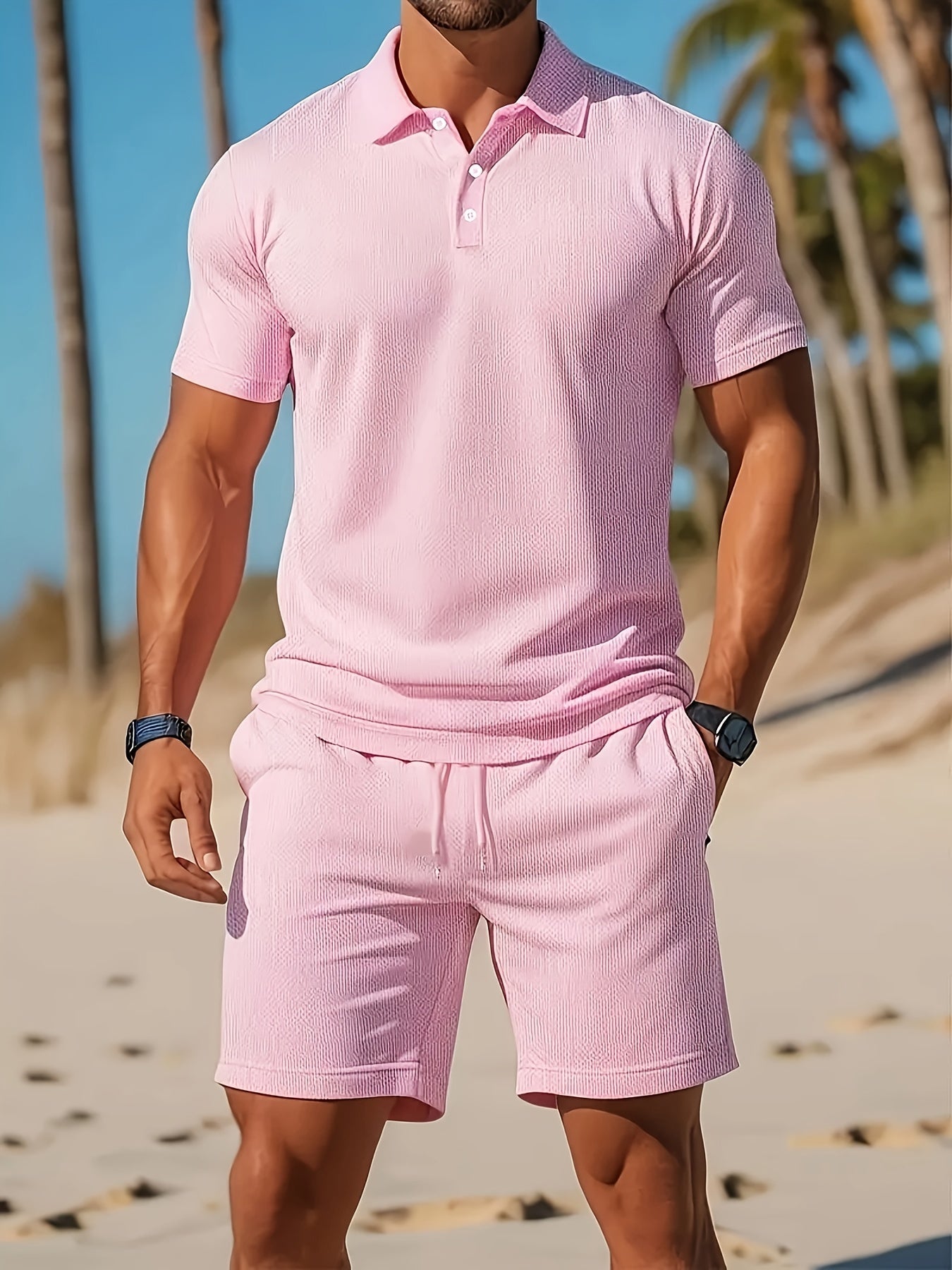 Ensemble polo et short pour homme avec col polo et cordon de serrage
