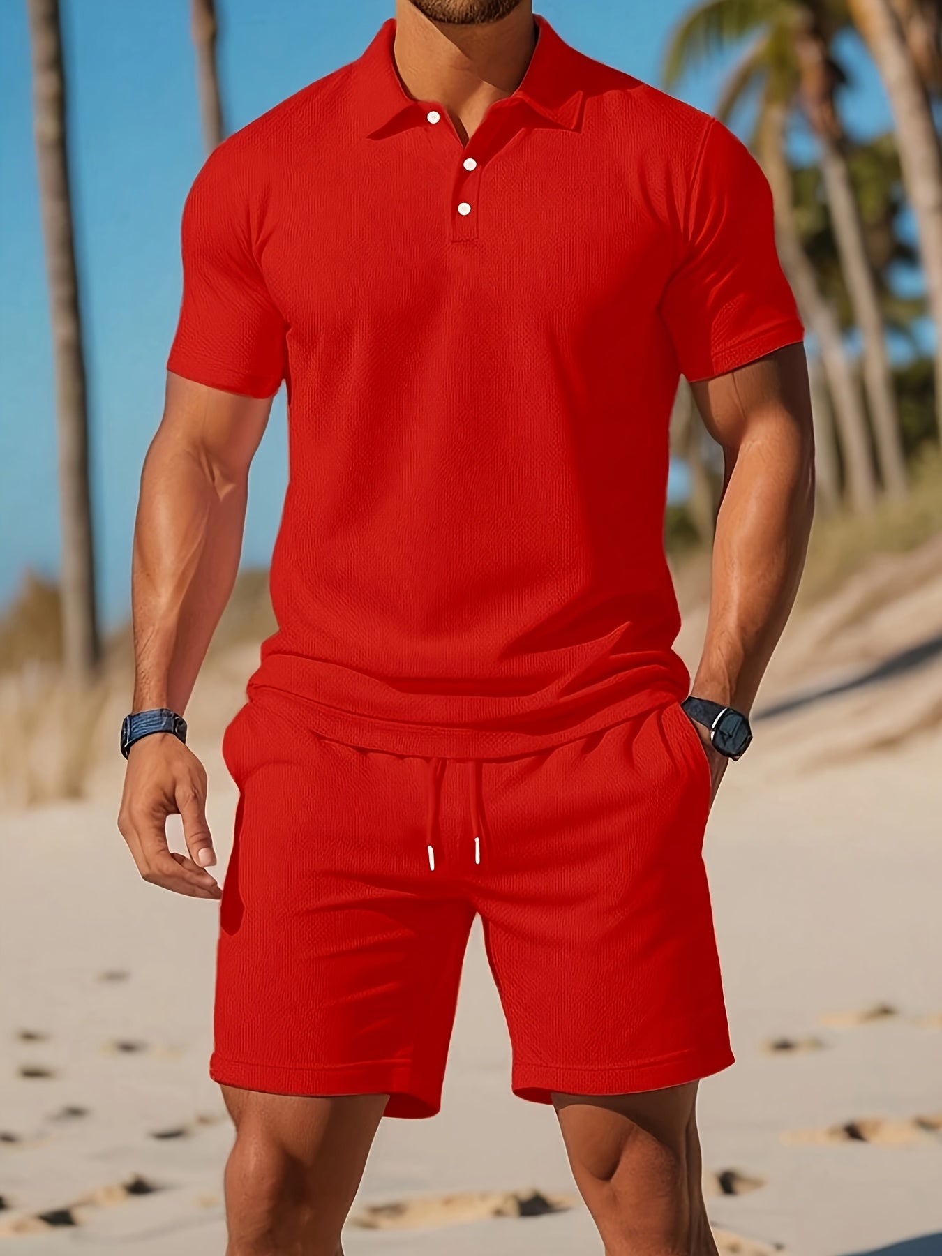 Ensemble polo et short pour homme avec col polo et cordon de serrage
