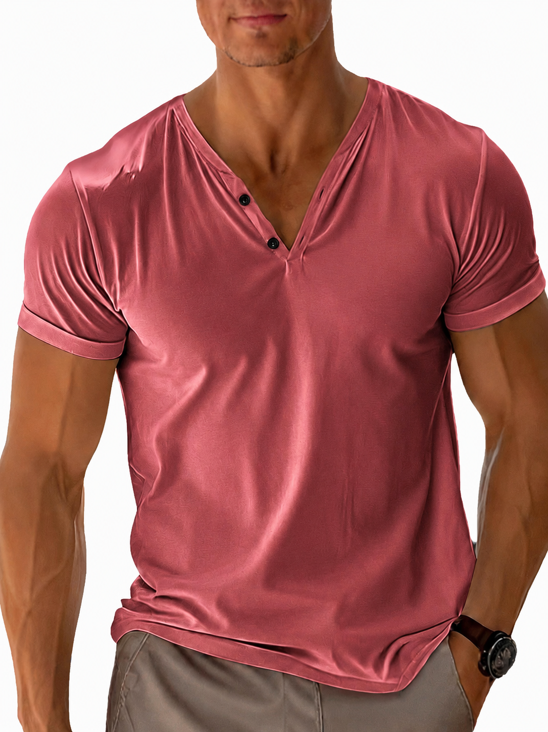 T-shirt homme à manches courtes avec col en V Henley