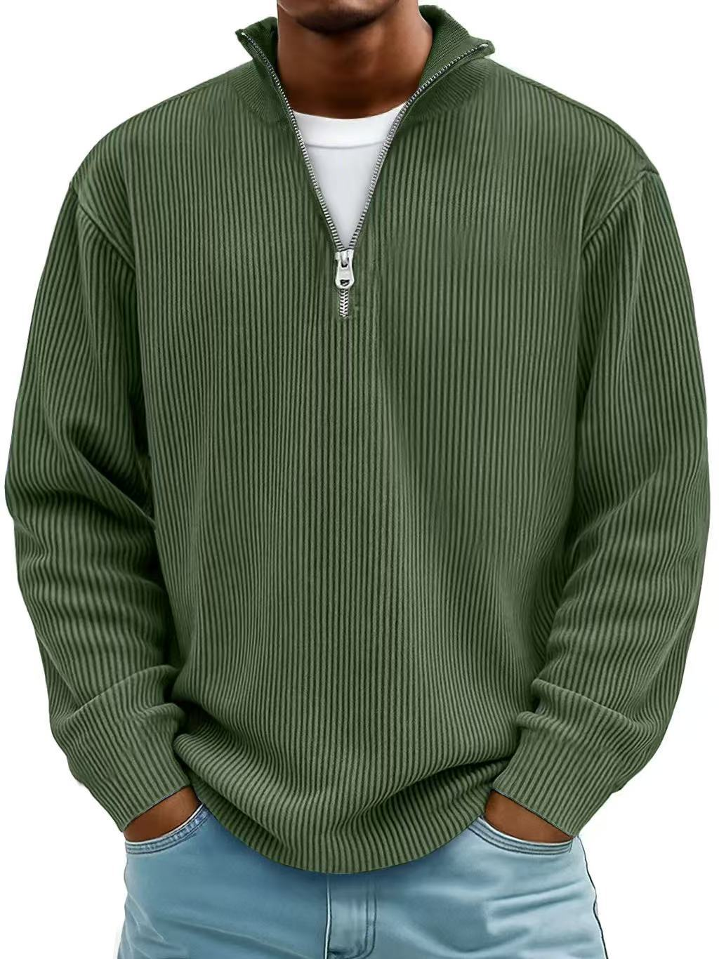 Pull pour homme avec col zippé et tissu côtelé