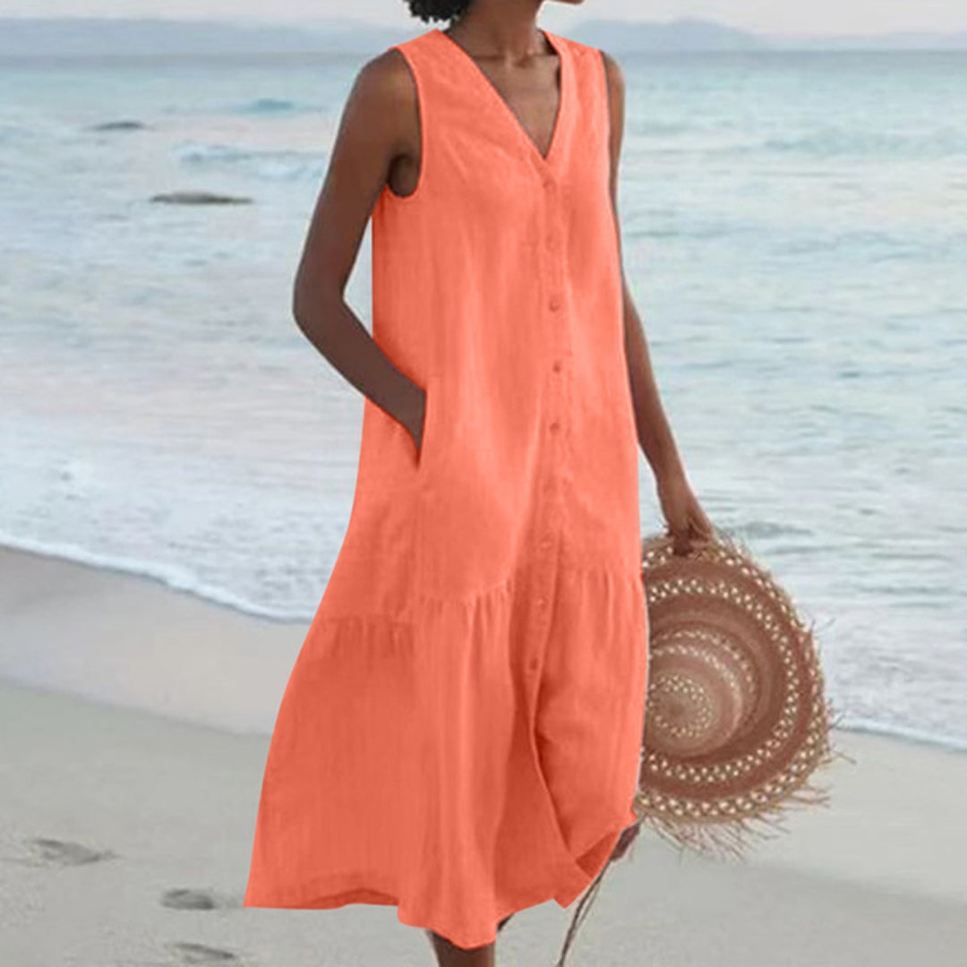Women's Long Sleeveless Dress with Loose Fit