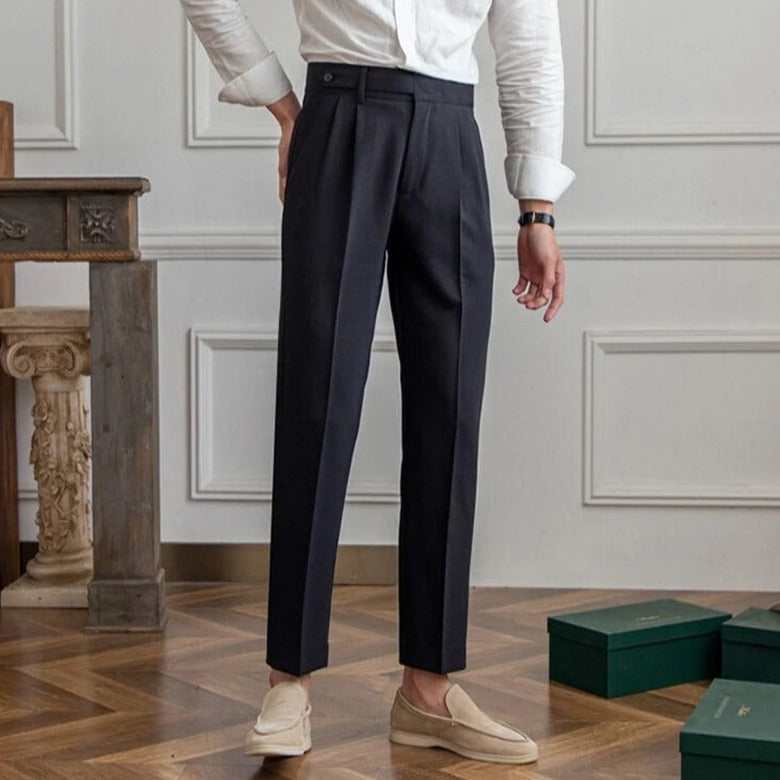 Pantaloni Eleganți Bărbați Croitorie Plisare Picior Drept