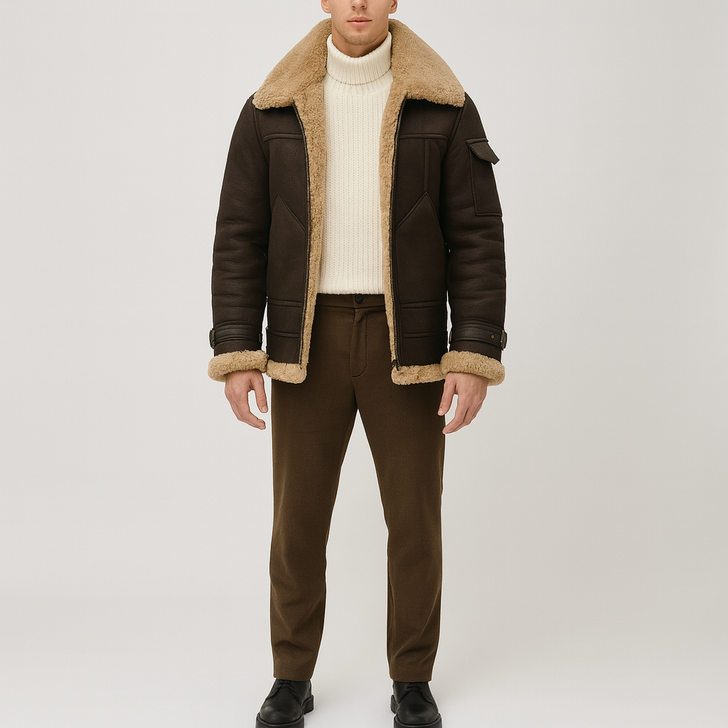 Valerios Fashion veste en shearling pour homme en cuir matelassé hiver