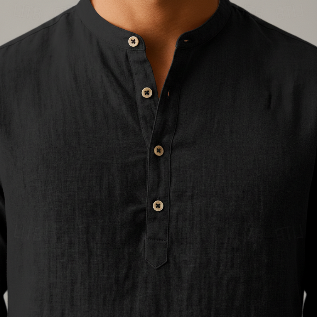 Men's Long Sleeve Linen Henley Shirt