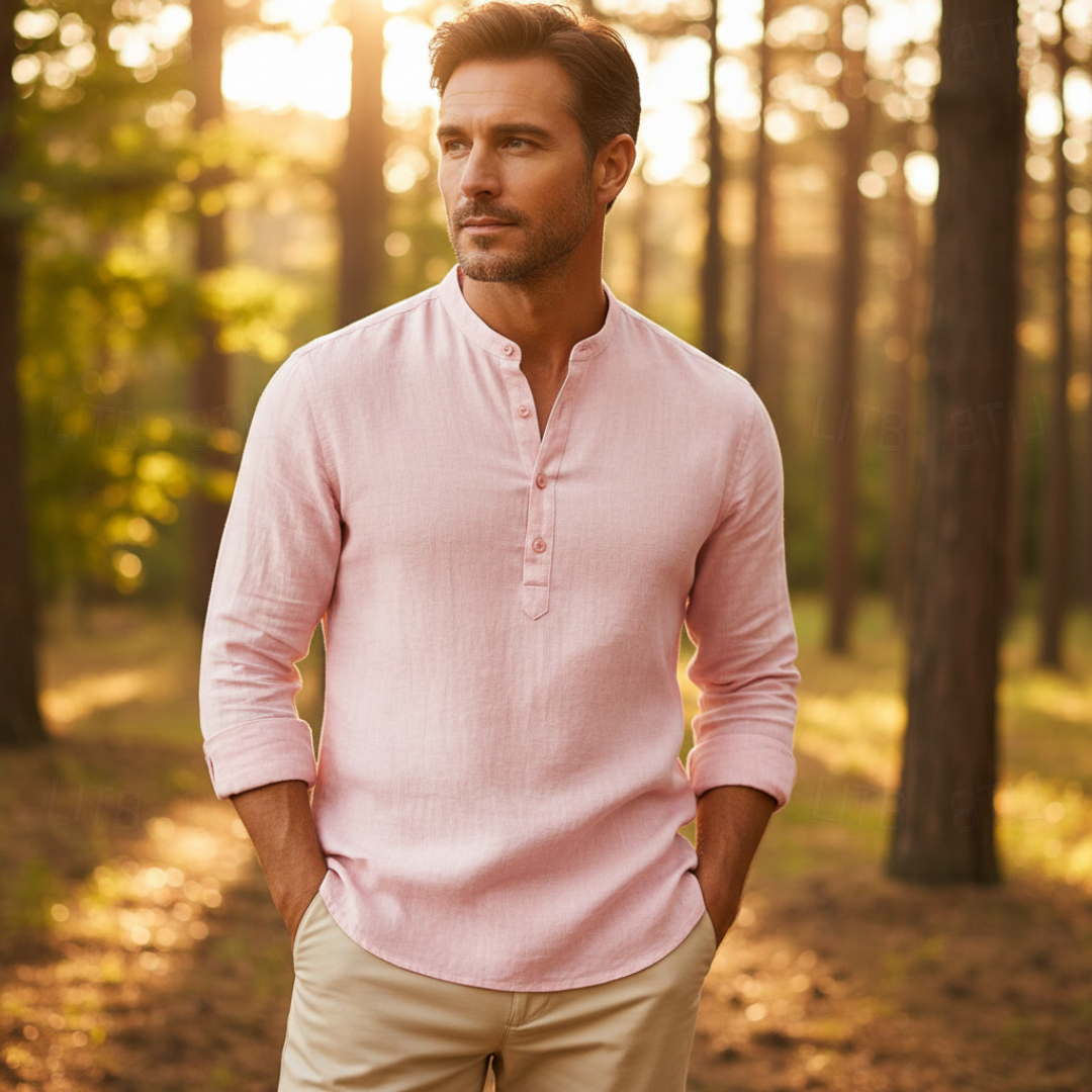 Men's Long Sleeve Linen Henley Shirt