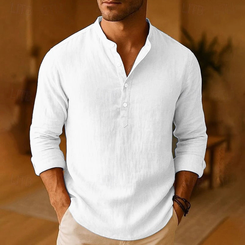 Men's Long Sleeve Linen Henley Shirt