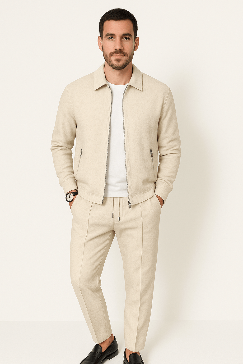 Completo da Uomo con Giacca e Pantaloni con Cerniera Casual | Set Minimalista Due Pezzi