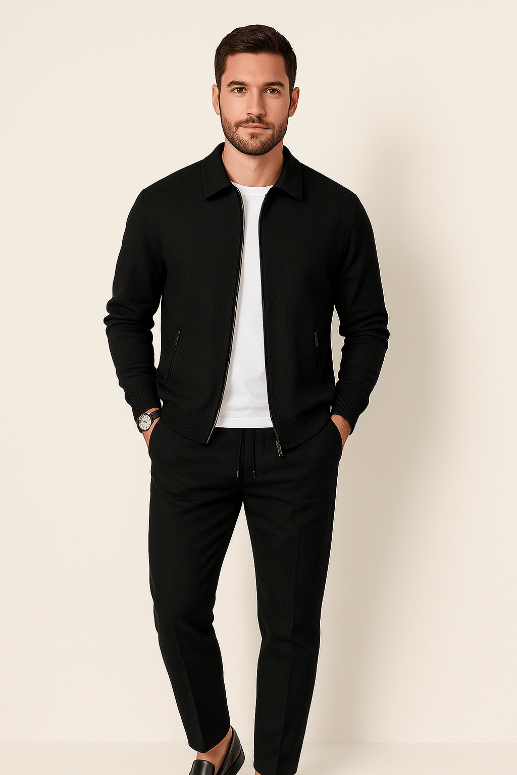 Completo da Uomo con Giacca e Pantaloni con Cerniera Casual | Set Minimalista Due Pezzi