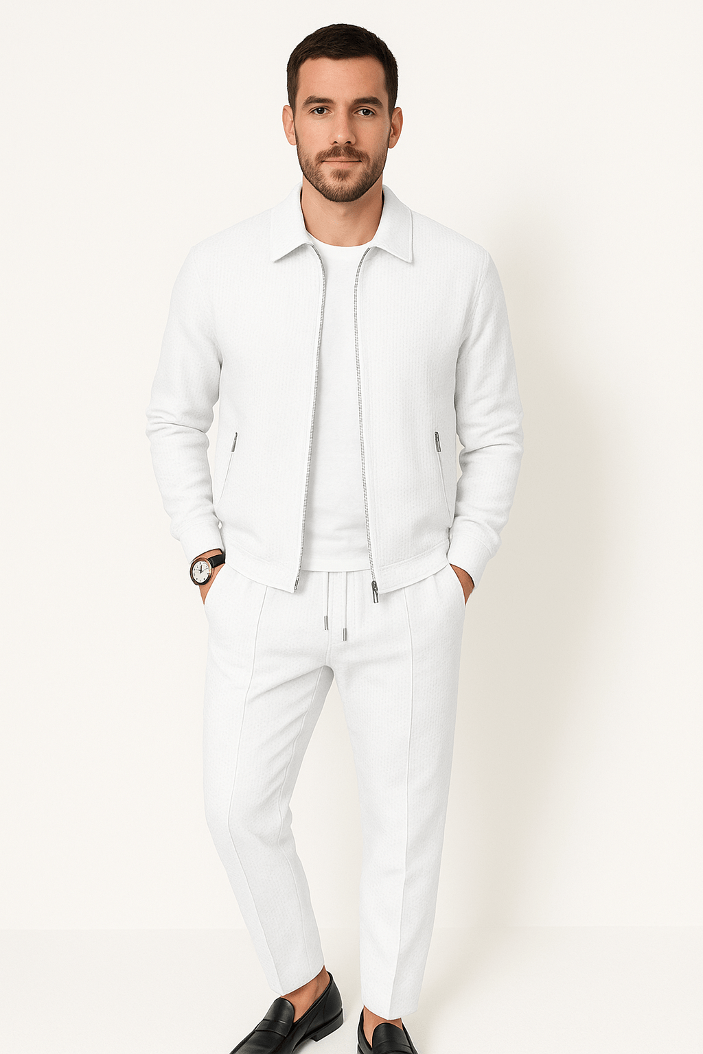 Completo da Uomo con Giacca e Pantaloni con Cerniera Casual | Set Minimalista Due Pezzi