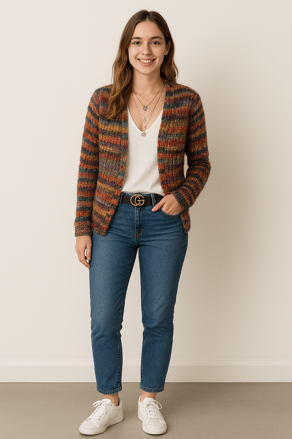 Cardigan a Righe Colorato Boho da Donna | Maglione Caldo Multicolore in Maglia