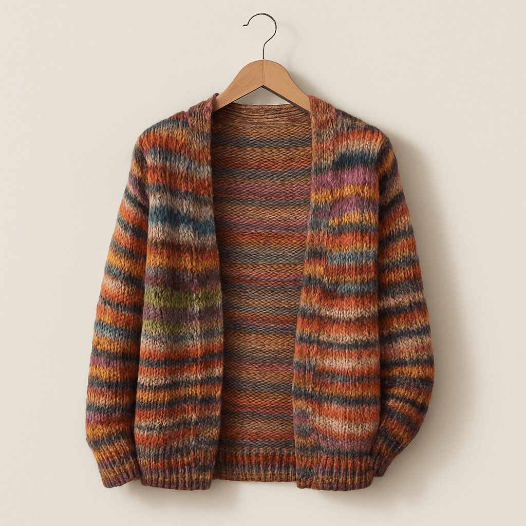Cardigan a Righe Colorato Boho da Donna | Maglione Caldo Multicolore in Maglia