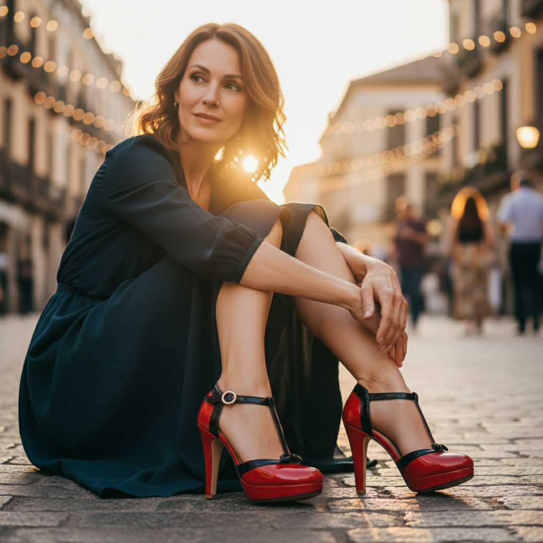 Vera | Women's Platform High Heels with T-Strap and Bow Detail